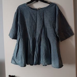 AG JEANS Blue Cotton Chambray Peplum Pullover Top L